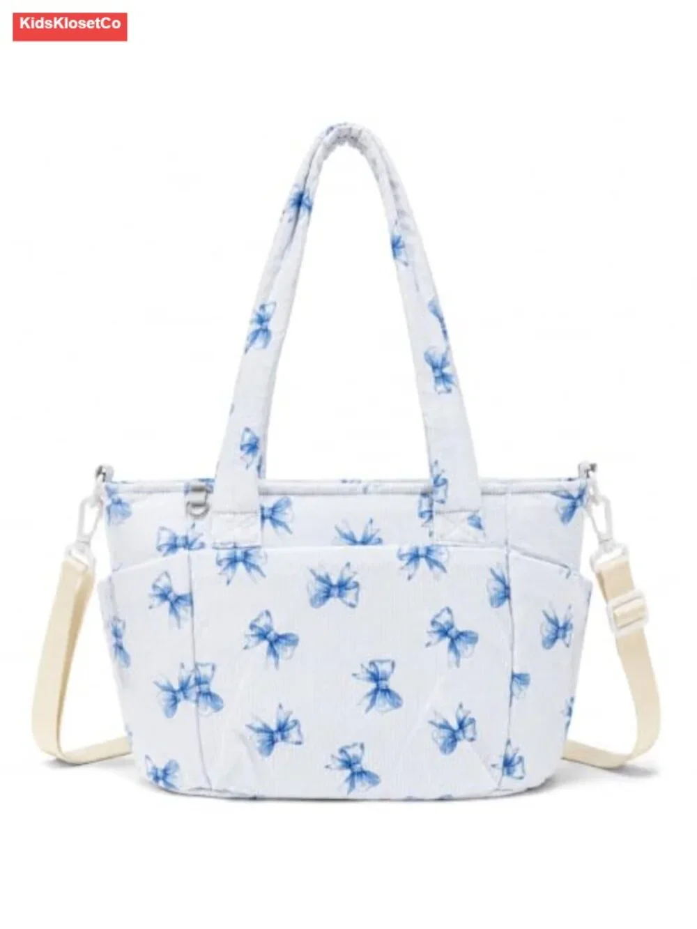 Corduroy Insulated Lunch Tote Bag with Floral Print, Large Capacity, Pockets,